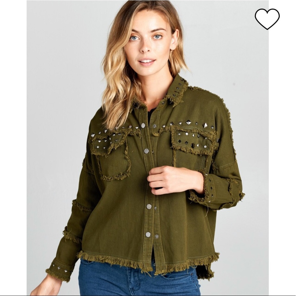 Olive Green Studded Women's Jacket